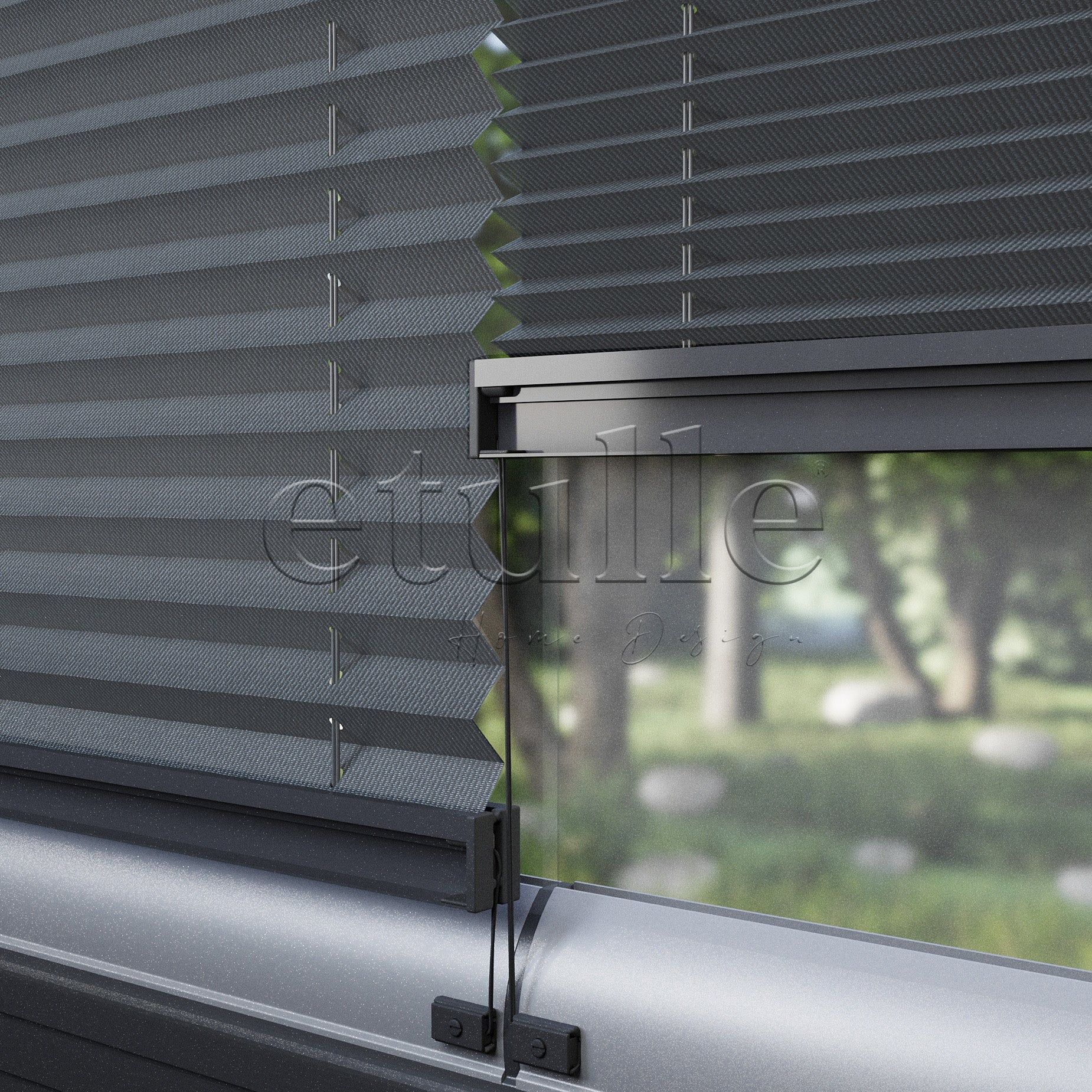 16 MM Desenli Efe Antrasit Plise Perde