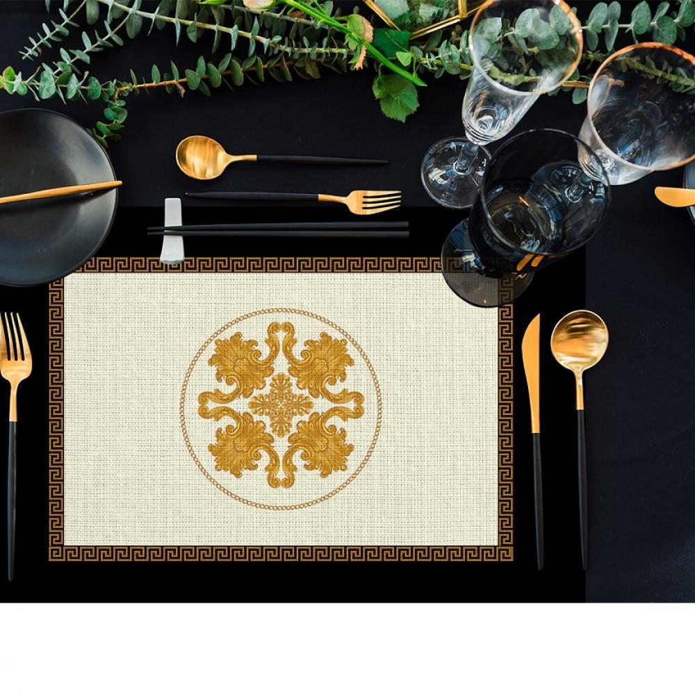 Versace Tarzı Lüks Altın Motifli Lüks – 4’lü Amerikan Servis (30x50 cm)