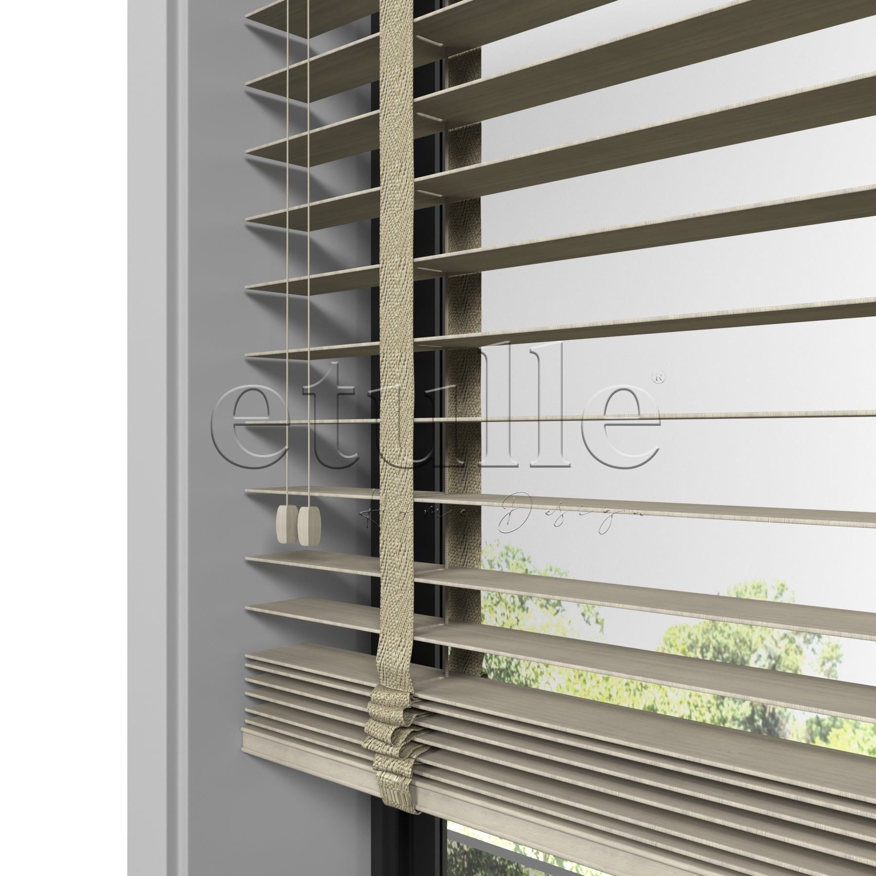 50 MM Meriwood Bej Desen Ahşap Jaluzi