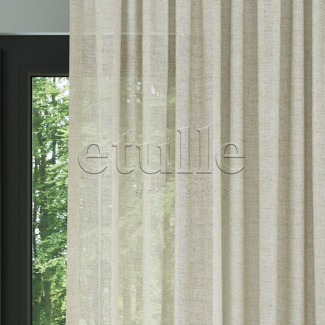 Bej Natural Efekt İplikli Keten Düz Tül Perde | Lyall