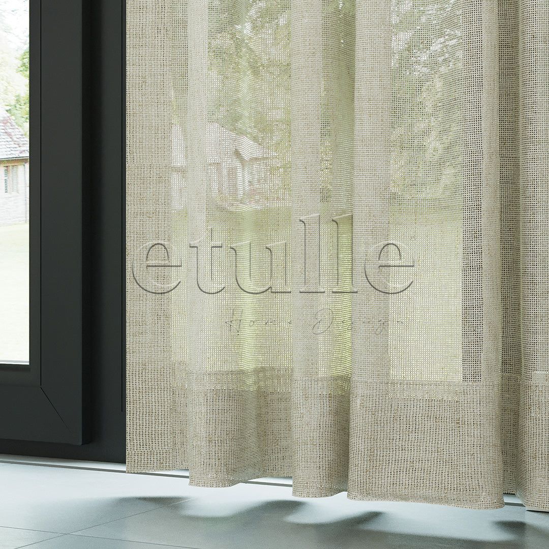 Bej Natural Efekt İplikli Keten Düz Tül Perde | Lyall