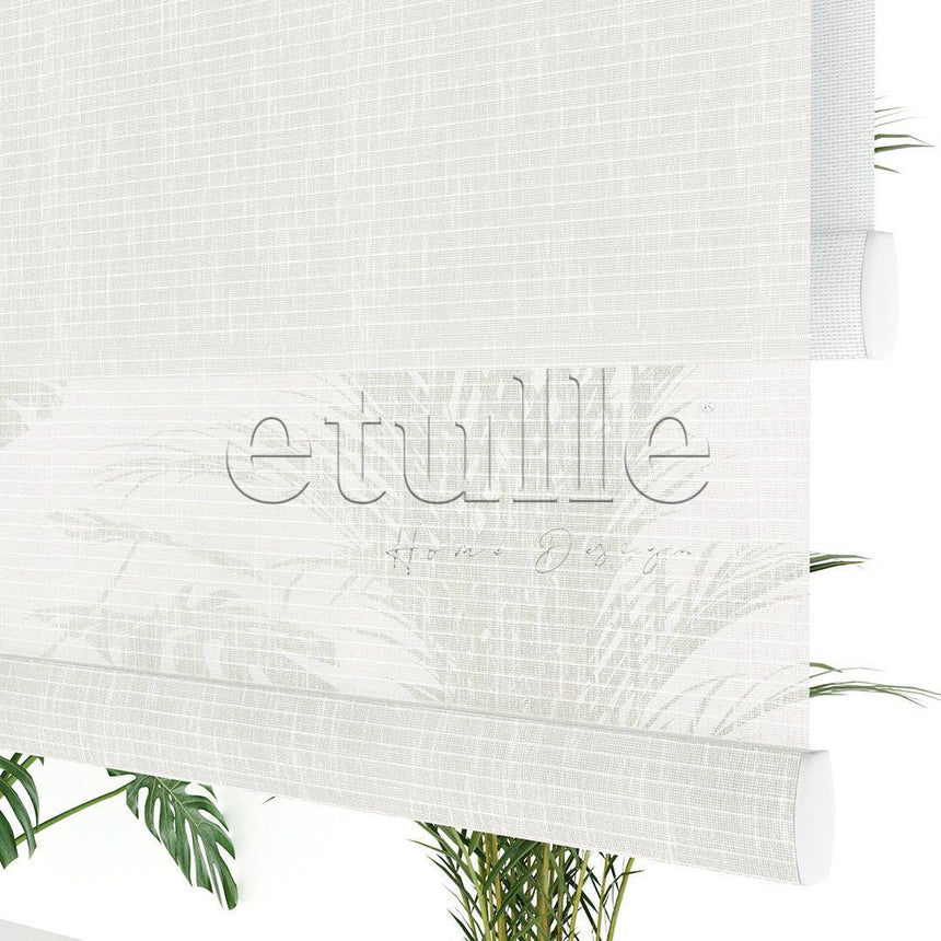 Beyaz Desenli Çiftli Stor Perde | Estella