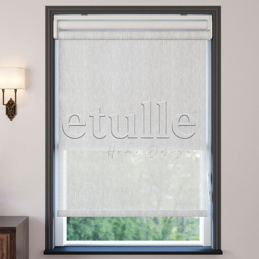 Beyaz Desenli Çiftli Stor Perde | Estella