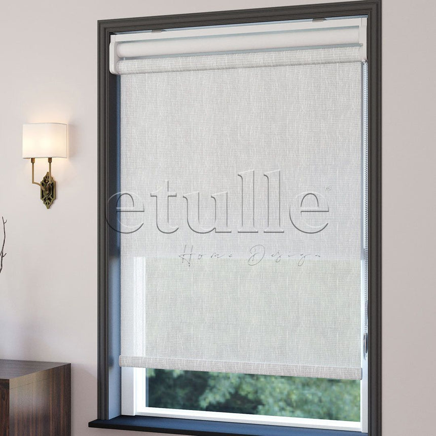 Beyaz Desenli Çiftli Stor Perde | Estella