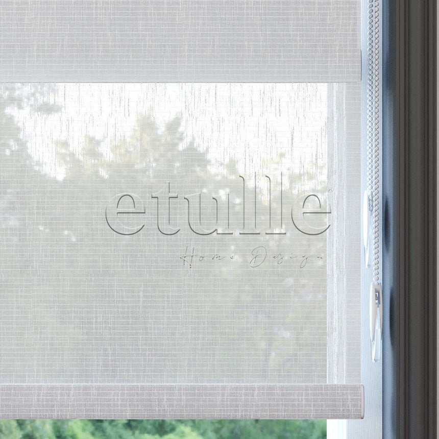 Beyaz Desenli Çiftli Stor Perde | Estella