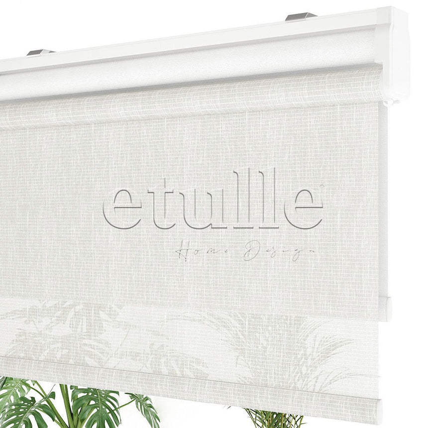 Beyaz Desenli Çiftli Stor Perde | Estella