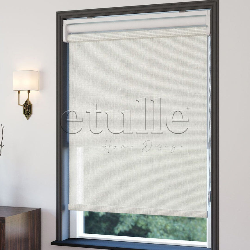 Ekru Desenli Çiftli Stor Perde | Estella