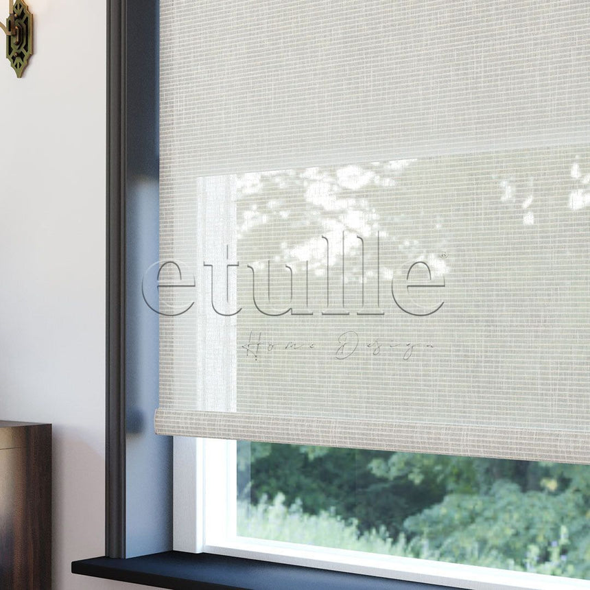 Ekru Desenli Çiftli Stor Perde | Estella