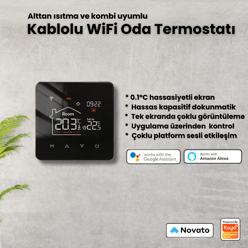 Kablolu LCD Ekranlı WiFi Oda Termostatı