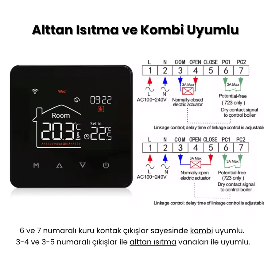 Kablolu LCD Ekranlı WiFi Oda Termostatı