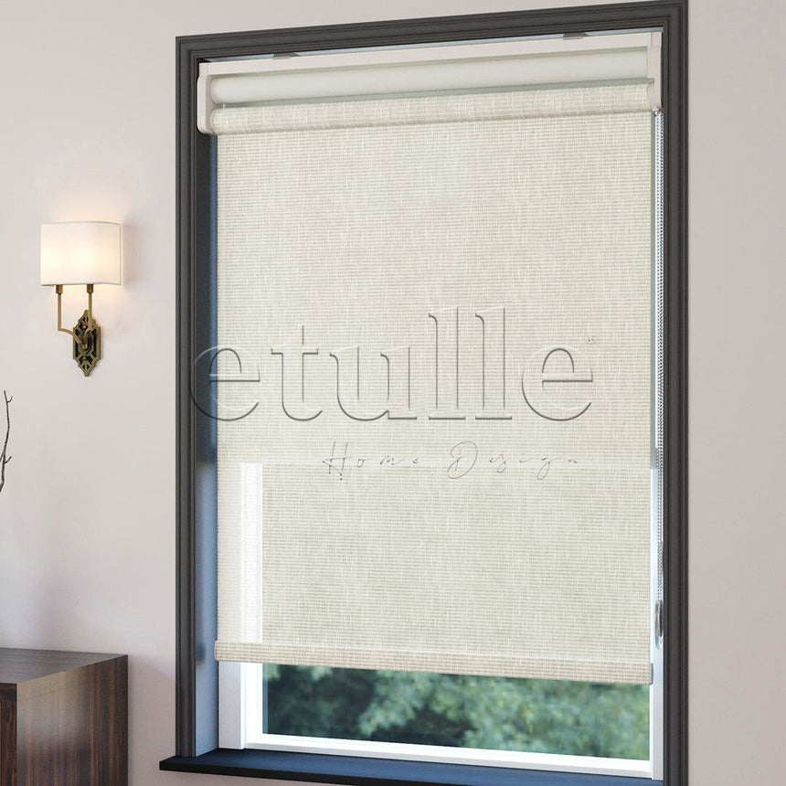 Krem Desenli Çiftli Stor Perde | Estella