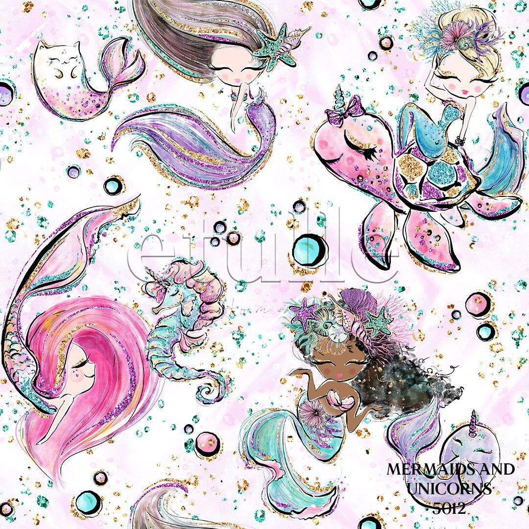 Mermaids and Unicorns - Çocuk Odası Dikey Tül Perde