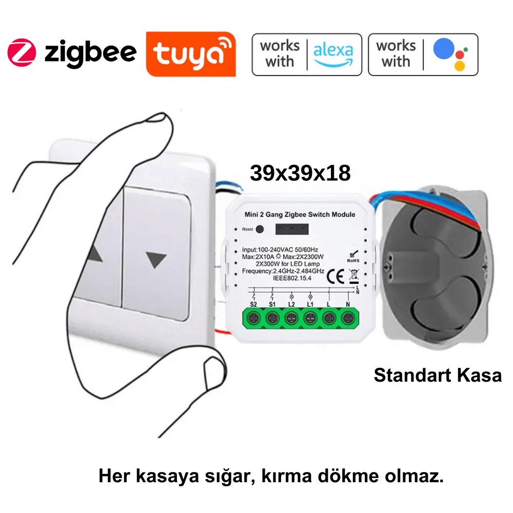 Tuya Mini Zigbee Çift Çıkışlı Akıllı Röle
