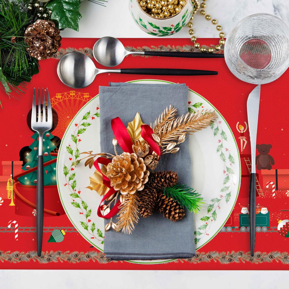Kış Masalı Temalı Renkli ve Canlı Noel Figürlü Amerikan Servis – 4’lü Set (30x50 cm)