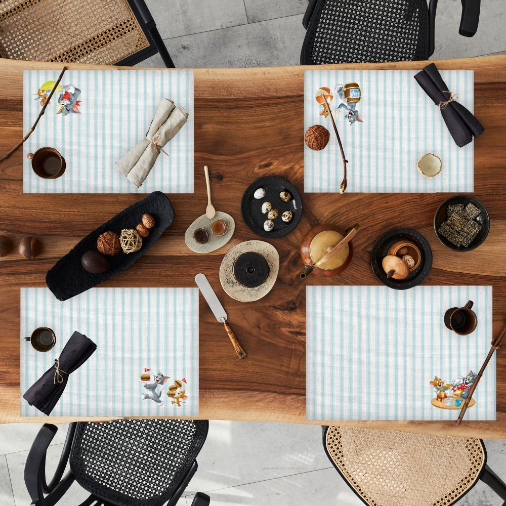 Tom And Jerry Striped Kumaş Amerikan Servis 4'lü Set 35X50CM