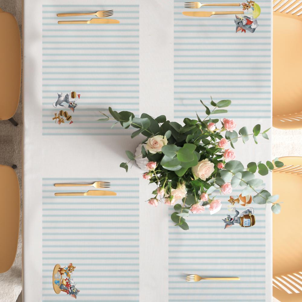 Tom And Jerry Striped Kumaş Amerikan Servis 4'lü Set 35X50CM