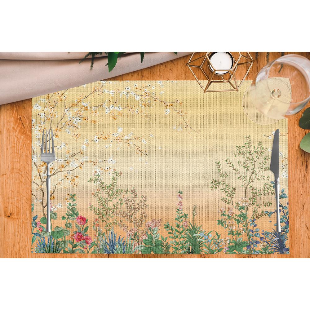 Pastel Sarı Çiçekli Bahar Temalı Amerikan Servis – 4'lü 30x50 cm
