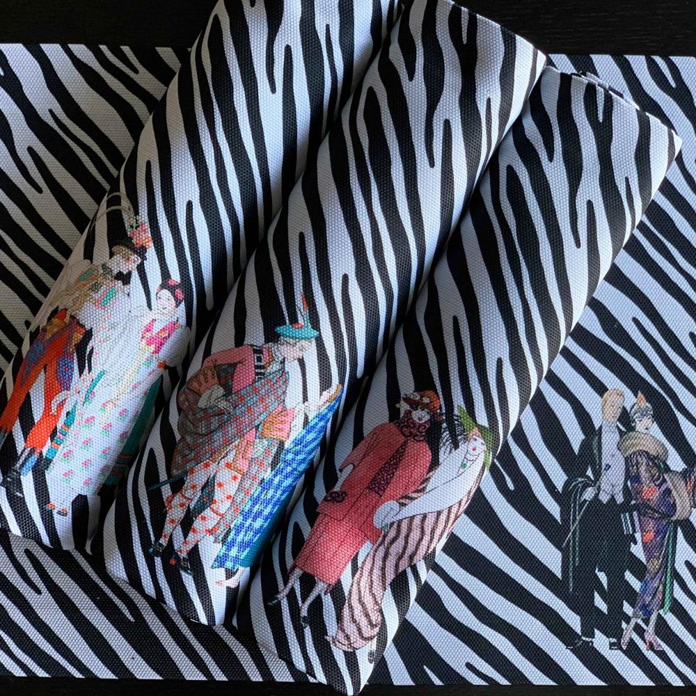 Zebra Desen Üzerine Moda Figürlü Amerikan Servis Modern Tasarım - 4'lü 30x50 cm