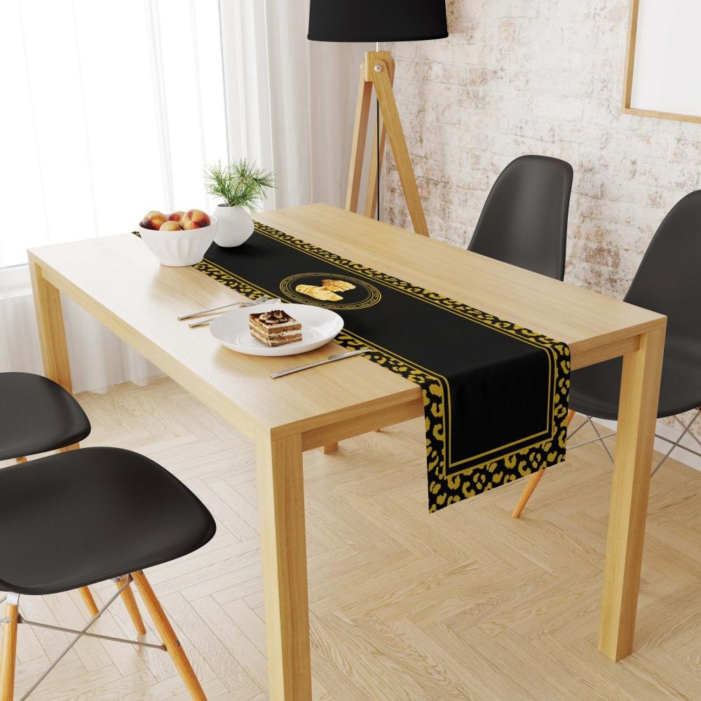Siyah Büst Detaylı Runner Örtüsü 140x45CM