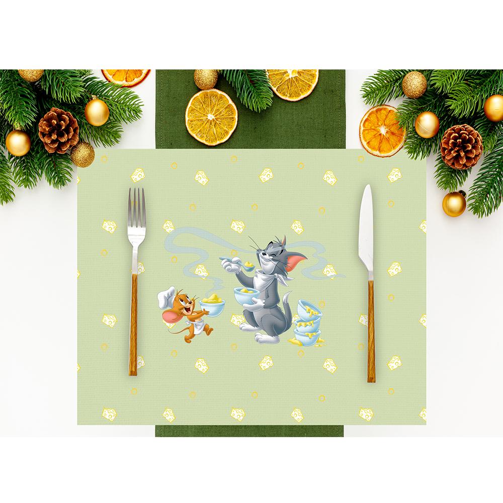 Yeşil Tom & Jerry Kumaş Amerikan Servis 4'lü Set 35X50CM